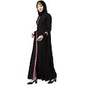 Elegant front open abaya with embroidery work- Black Elegant front open abaya with embroidery work- Black